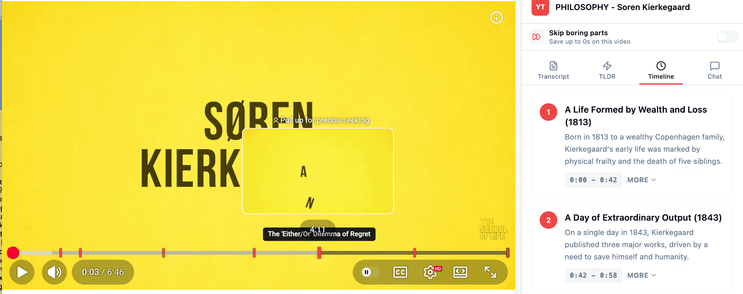 YouTLDR AI-generated timeline of key video moments